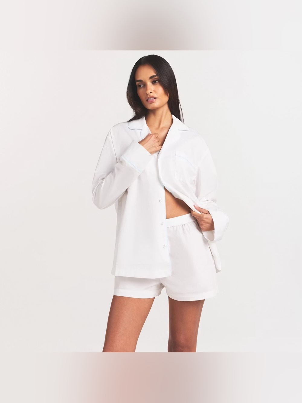 SKIMS Poplin Pajama White Button-Up Sleep Shirt Size 2X NWT chic loungewear cozy